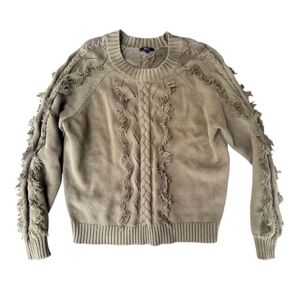 Rails‎ Sweater Womens Large Green Cable Knit Francis Fringed Knit Pullover Boho